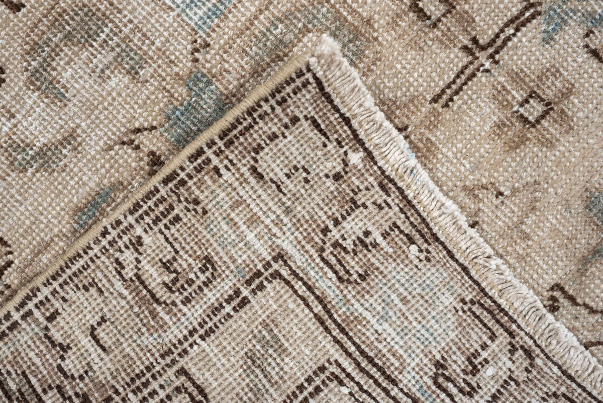 5' x 8' one-of-a-kind handmade antique Tabriz medium size rug. Color palette: ivory, taupe, pale blue, camel, light brown