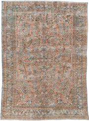8' x 11' one-of-a-kind handmade antique Afghan large size rug. Color palette: terracotta, aqua, ivory, taupe, brown, sage