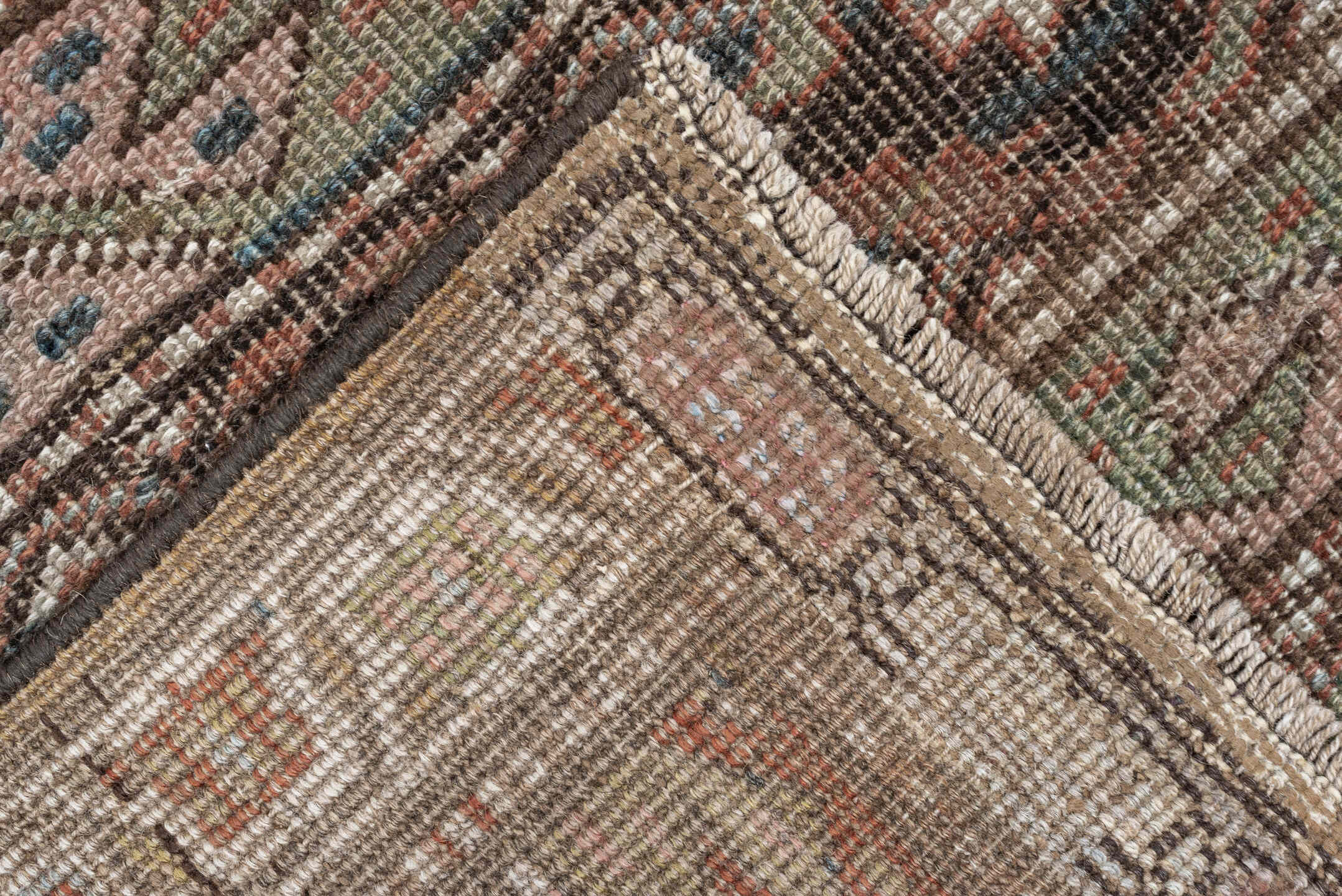 2' x 9' one-of-a-kind handmade antique Bidjar runner rug. Color palette: brown, ivory, rust, sky blue, taupe, camel