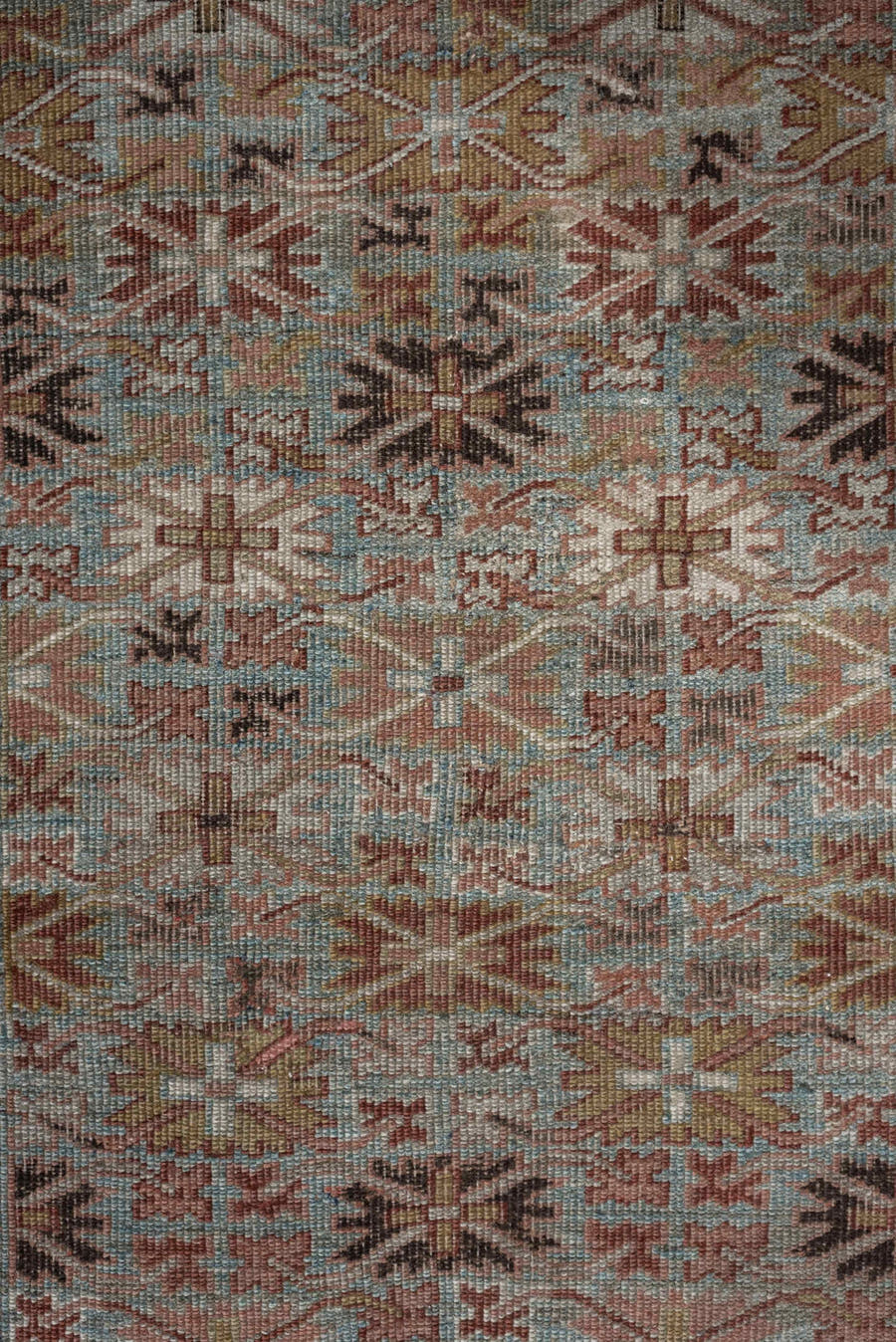 4' x 7' one-of-a-kind handmade antique Bidjar rug. Color palette: pale blue, rust, ivory, camel, taupe, brown, charcoal