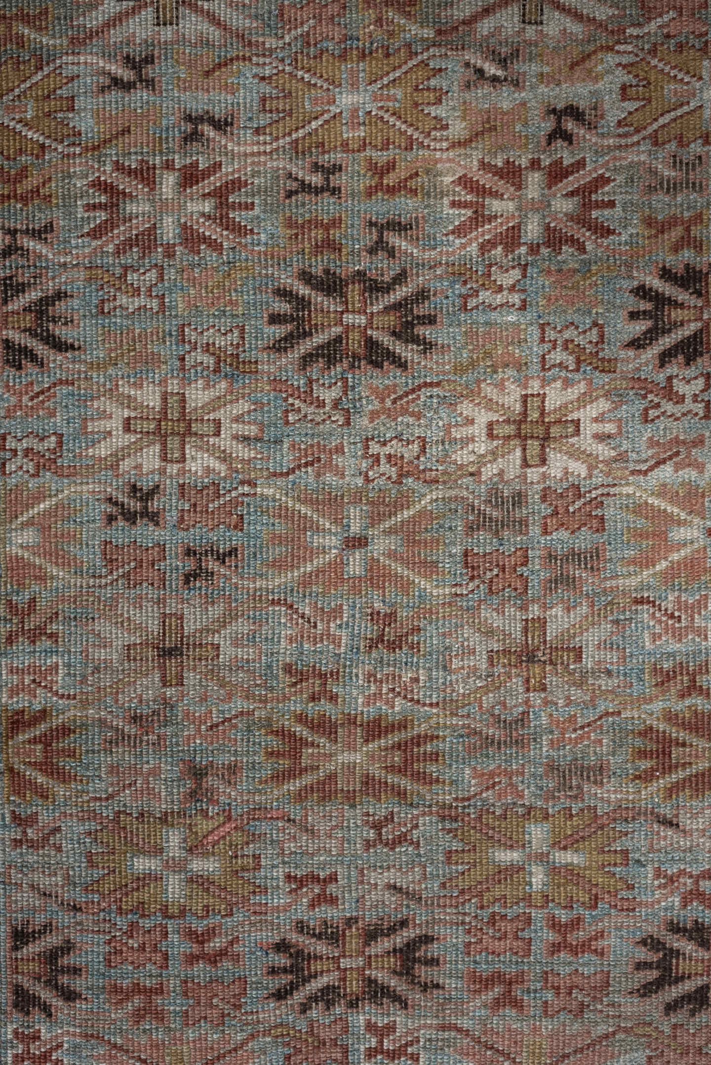 4' x 7' one-of-a-kind handmade antique Bidjar rug. Color palette: pale blue, rust, ivory, camel, taupe, brown, charcoal