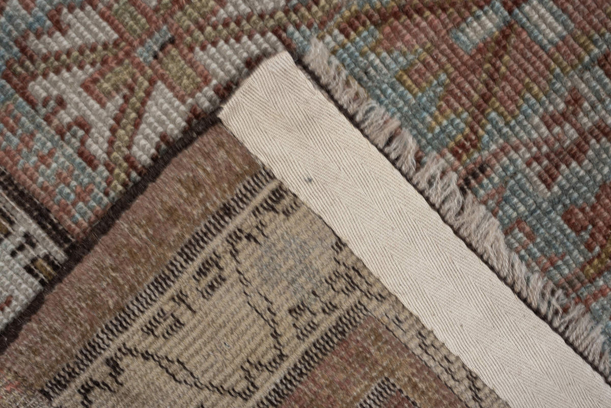 4' x 7' one-of-a-kind handmade antique Bidjar rug. Color palette: pale blue, rust, ivory, camel, taupe, brown, charcoal