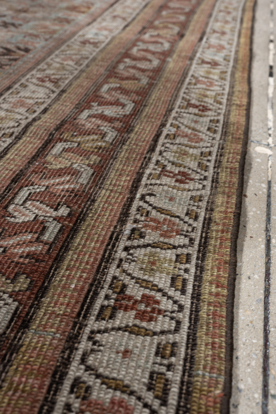 4' x 7' one-of-a-kind handmade antique Bidjar rug. Color palette: pale blue, rust, ivory, camel, taupe, brown, charcoal