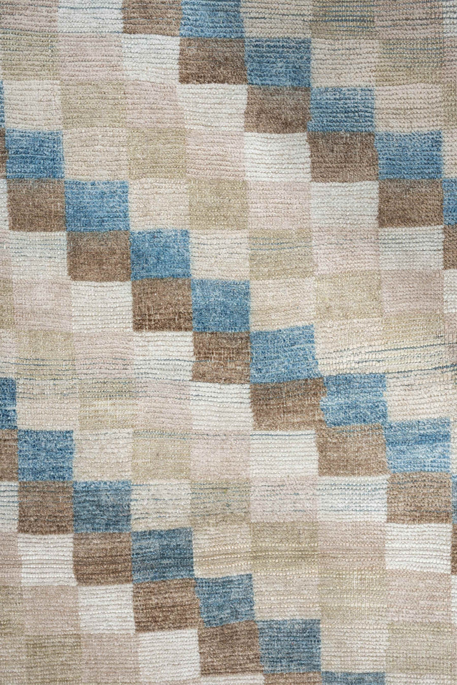 3' x 6' one-of-a-kind handmade antique Gabbe small size rug. Color palette: ivory, camel, sky blue, taupe, beige, sand