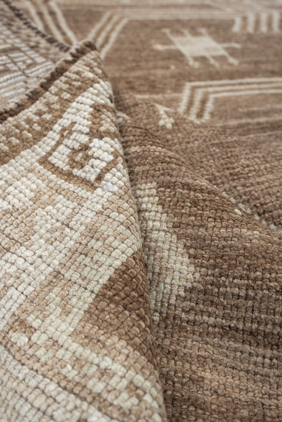 4' x 6' one-of-a-kind handmade antique Gabbeh small size rug. Color palette: camel, ivory, taupe, brown, charcoal, blue