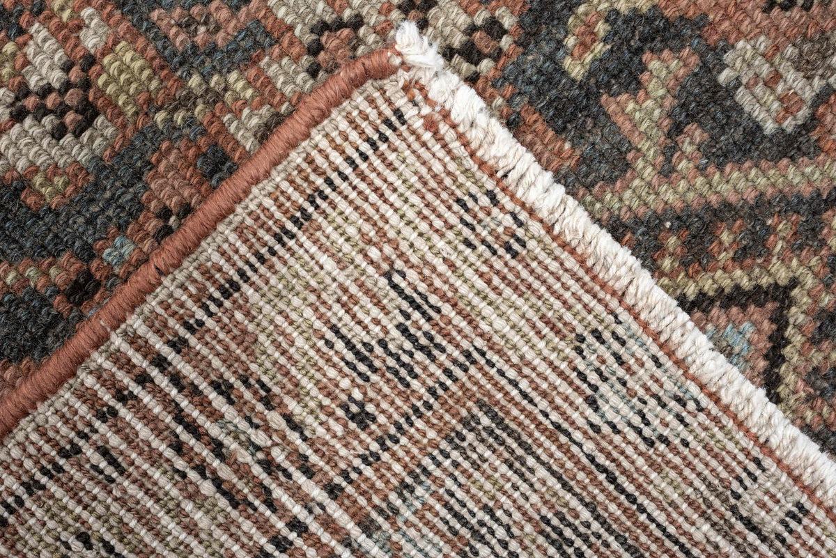 2' x 12' one-of-a-kind handmade antique Malayer runner rug. Color palette: charcoal, terracotta, ivory, taupe, blue gray