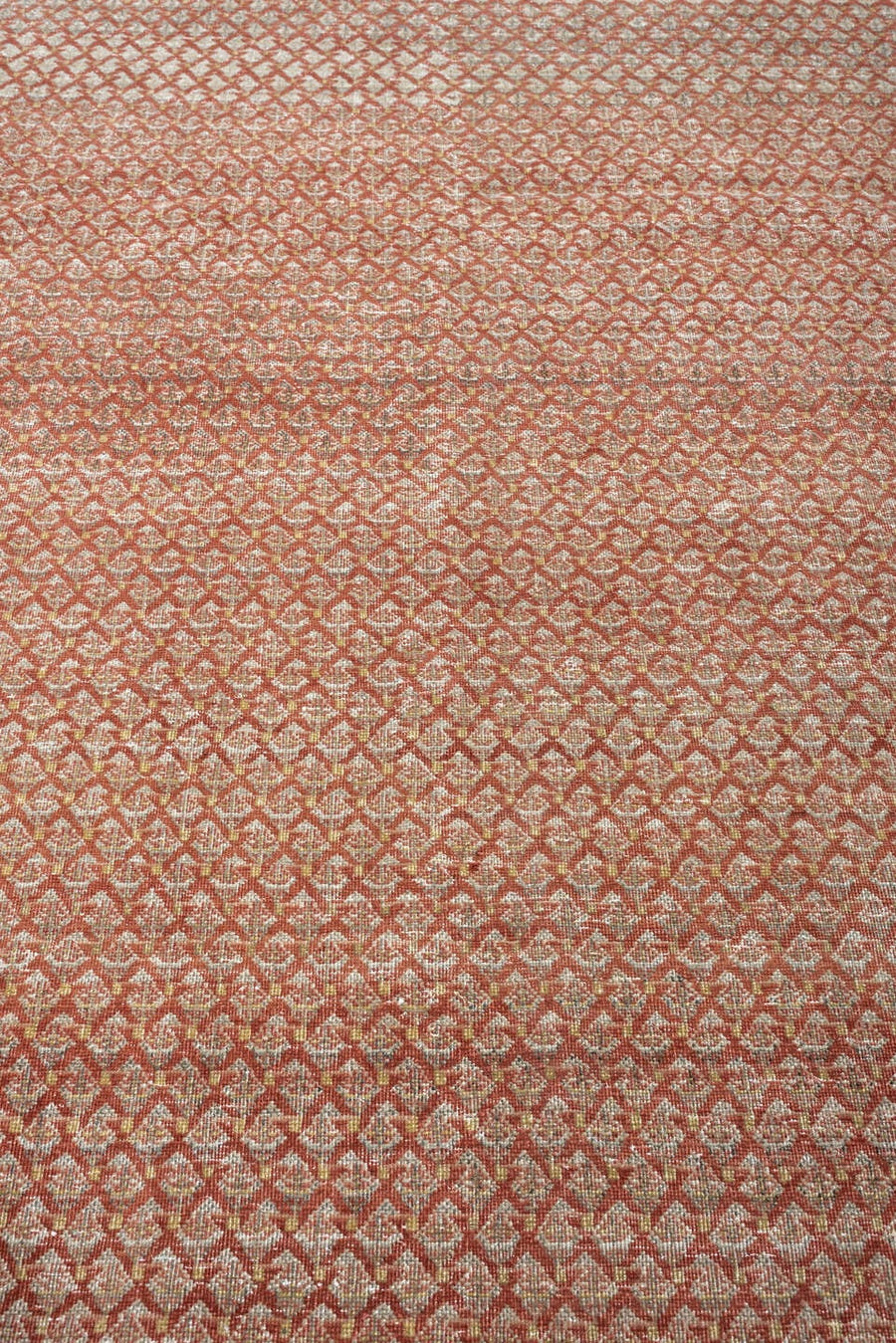 8' x 11' one-of-a-kind handmade antique Mir large size rug. Color palette: terracotta, ivory, rust, sage, pale blue gray