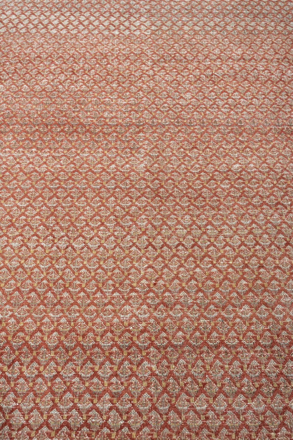 8' x 11' one-of-a-kind handmade antique Mir large size rug. Color palette: terracotta, ivory, rust, sage, pale blue gray