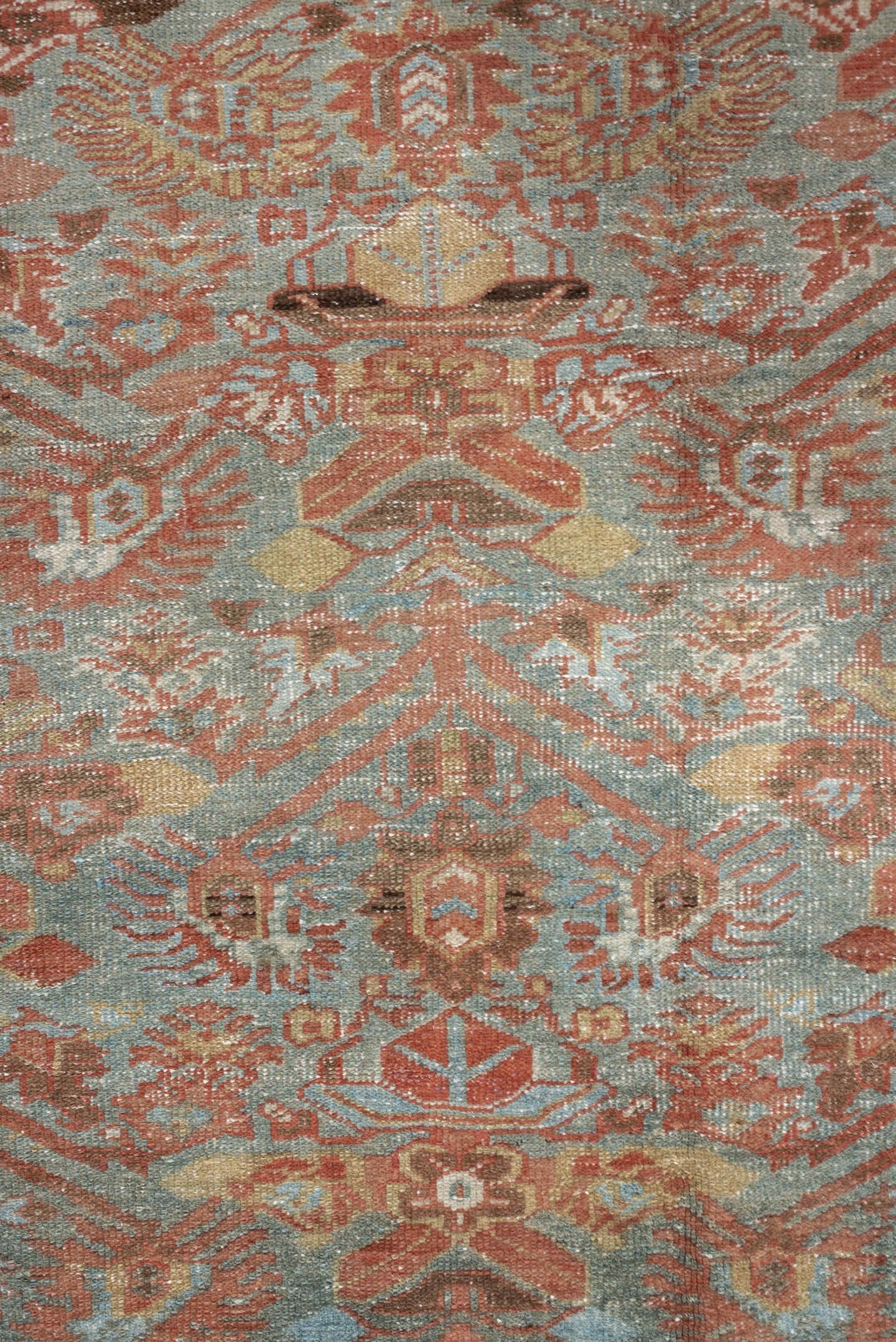 4' x 6' one-of-a-kind handmade antique Farahan small size rug. Color palette: light blue, rust, camel, brown, ivory, taupe