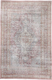 11' x 17' one-of-a-kind handmade antique Khorassan oversize rug. Color palette: ivory, powder blue, dusty rose, burgundy