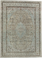 7' x 10' one-of-a-kind handmade antique Kashan large size rug. Color palette: pale blue, ivory, taupe, brown, camel, slate