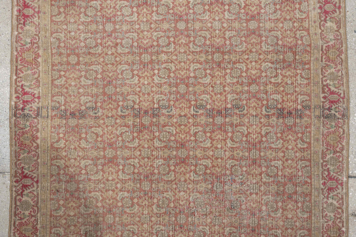 2' x 9' one-of-a-kind handmade antique Bidjar runner rug. Color palette: ivory, rose, muted rust, beige, blue gray, taupe