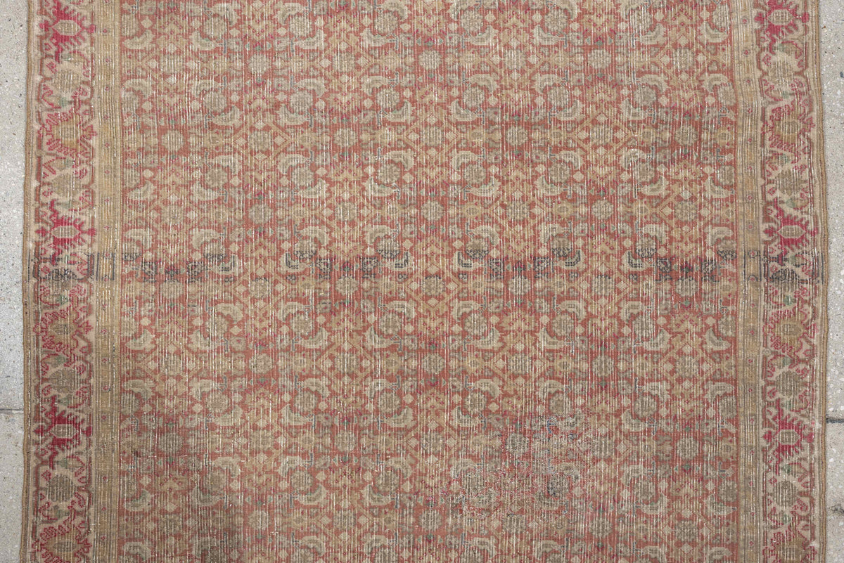 2' x 9' one-of-a-kind handmade antique Bidjar runner rug. Color palette: ivory, rose, muted rust, beige, blue gray, taupe