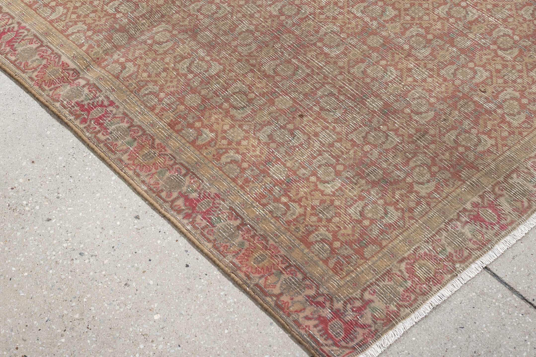 2' x 9' one-of-a-kind handmade antique Bidjar runner rug. Color palette: ivory, rose, muted rust, beige, blue gray, taupe