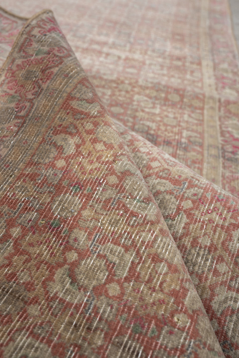 2' x 9' one-of-a-kind handmade antique Bidjar runner rug. Color palette: ivory, rose, muted rust, beige, blue gray, taupe
