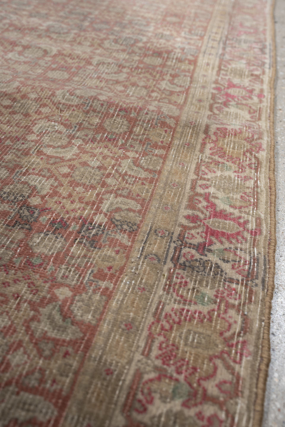 2' x 9' one-of-a-kind handmade antique Bidjar runner rug. Color palette: ivory, rose, muted rust, beige, blue gray, taupe