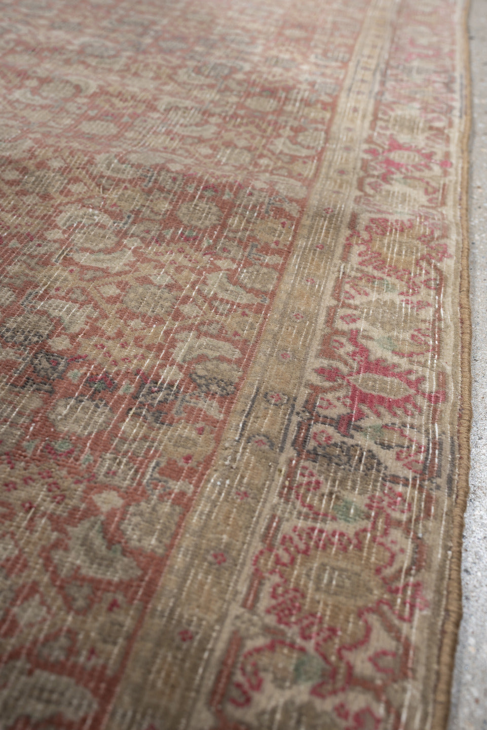 2' x 9' one-of-a-kind handmade antique Bidjar runner rug. Color palette: ivory, rose, muted rust, beige, blue gray, taupe