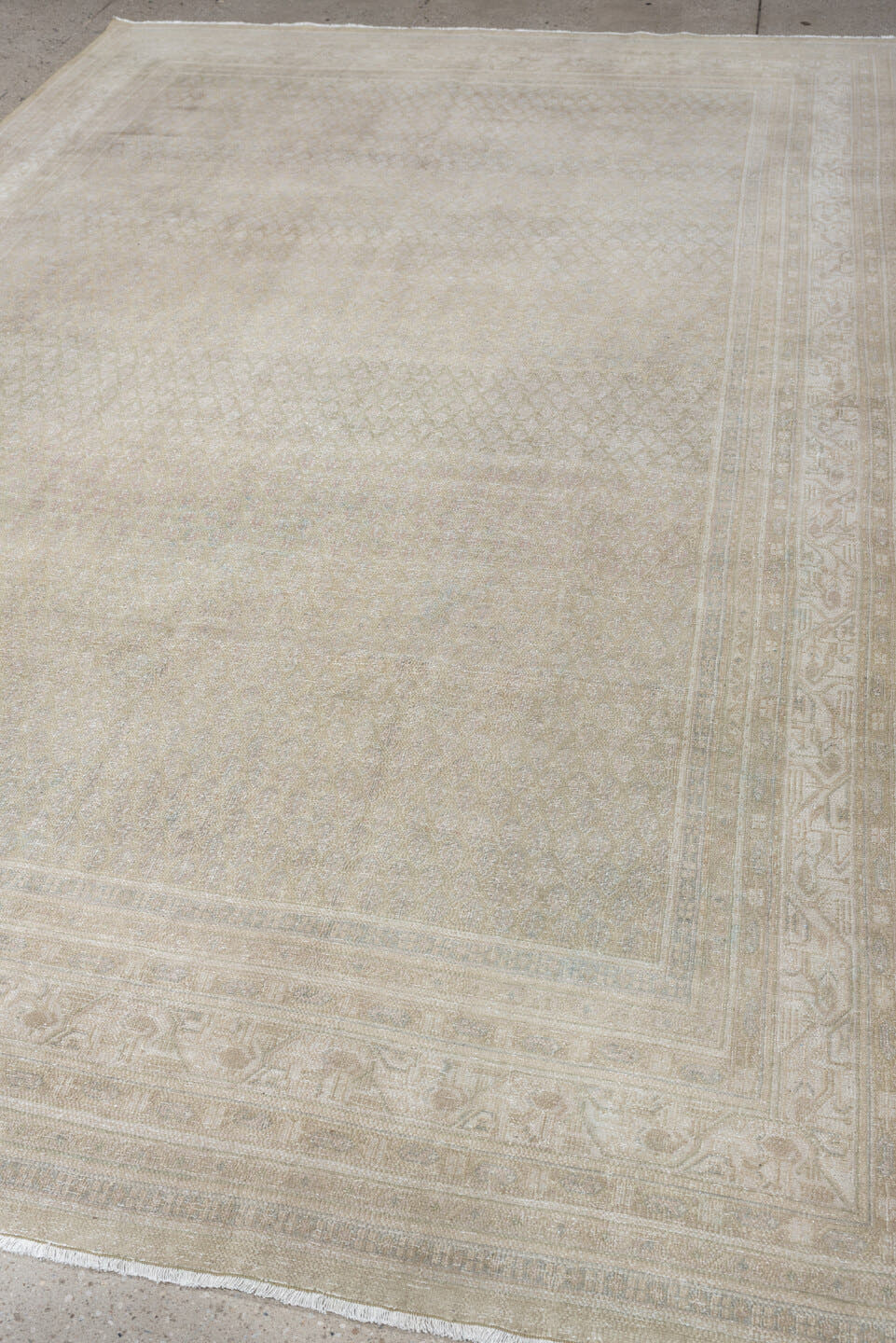 7' x 10' one-of-a-kind handmade antique Mir large size rug. Color palette: ivory, beige, sand, taupe, cream, light gray