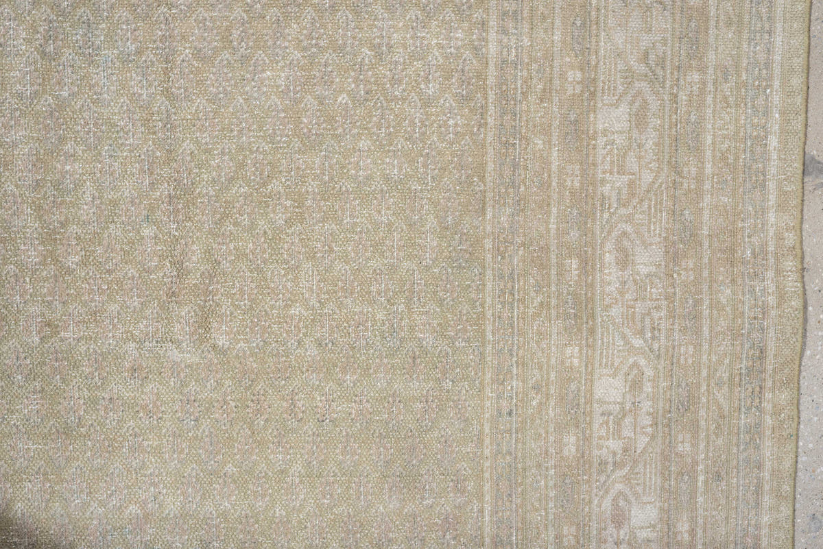 7' x 10' one-of-a-kind handmade antique Mir large size rug. Color palette: ivory, beige, sand, taupe, cream, light gray