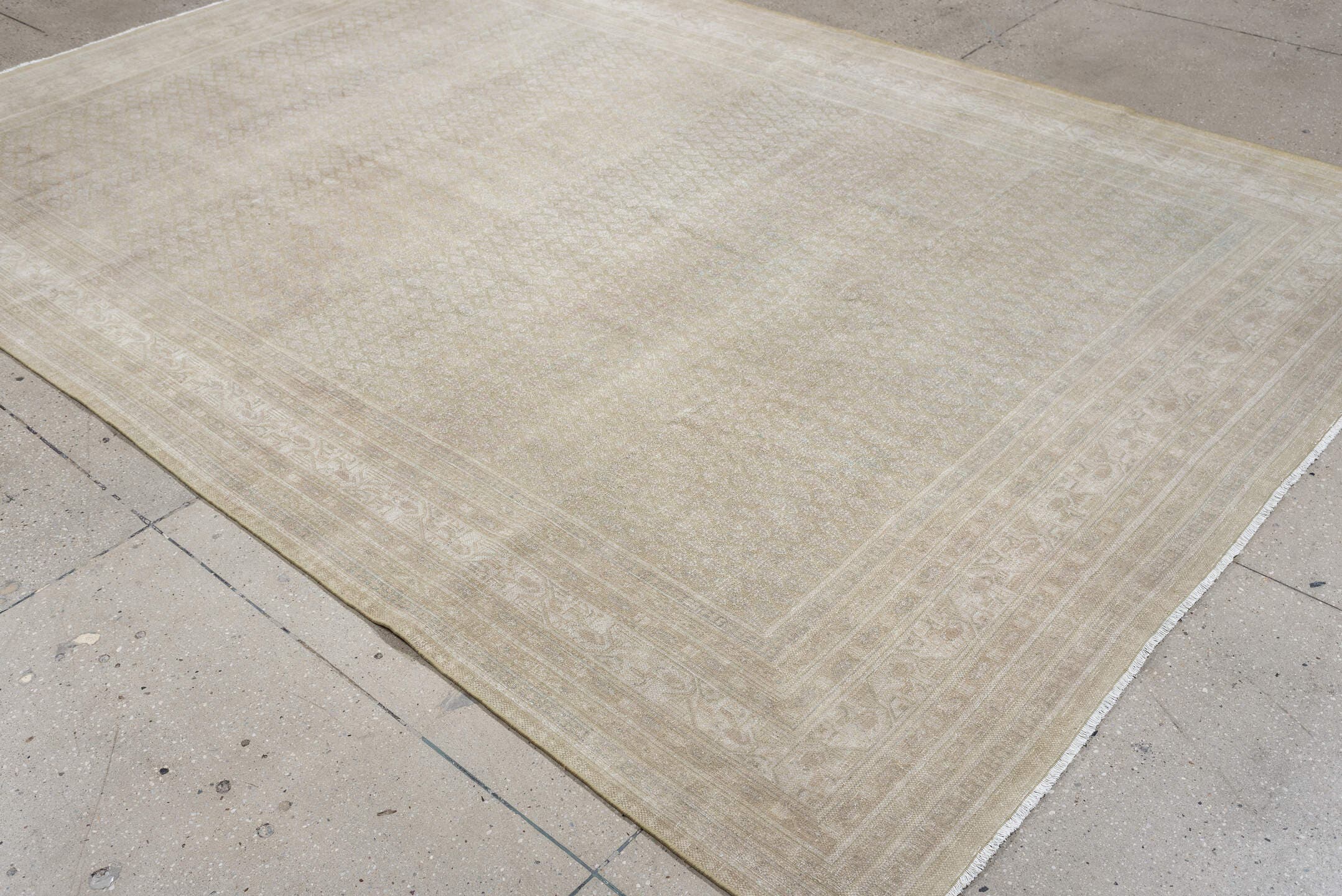 7' x 10' one-of-a-kind handmade antique Mir large size rug. Color palette: ivory, beige, sand, taupe, cream, light gray