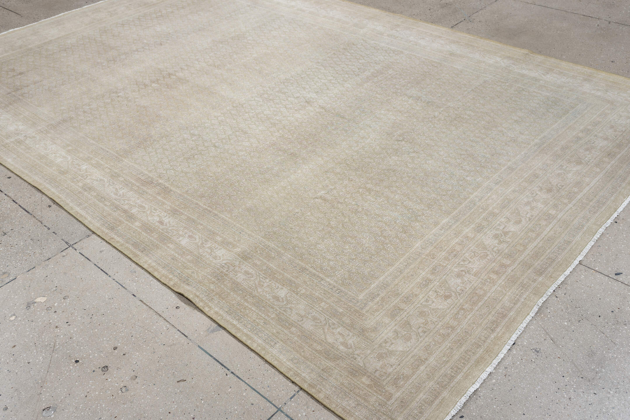 7' x 10' one-of-a-kind handmade antique Mir large size rug. Color palette: ivory, beige, sand, taupe, cream, light gray