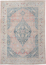 7' x 11' one-of-a-kind handmade antique Tabriz large size rug. Color palette: blush, ivory, blue gray, sage, crimson, rose
