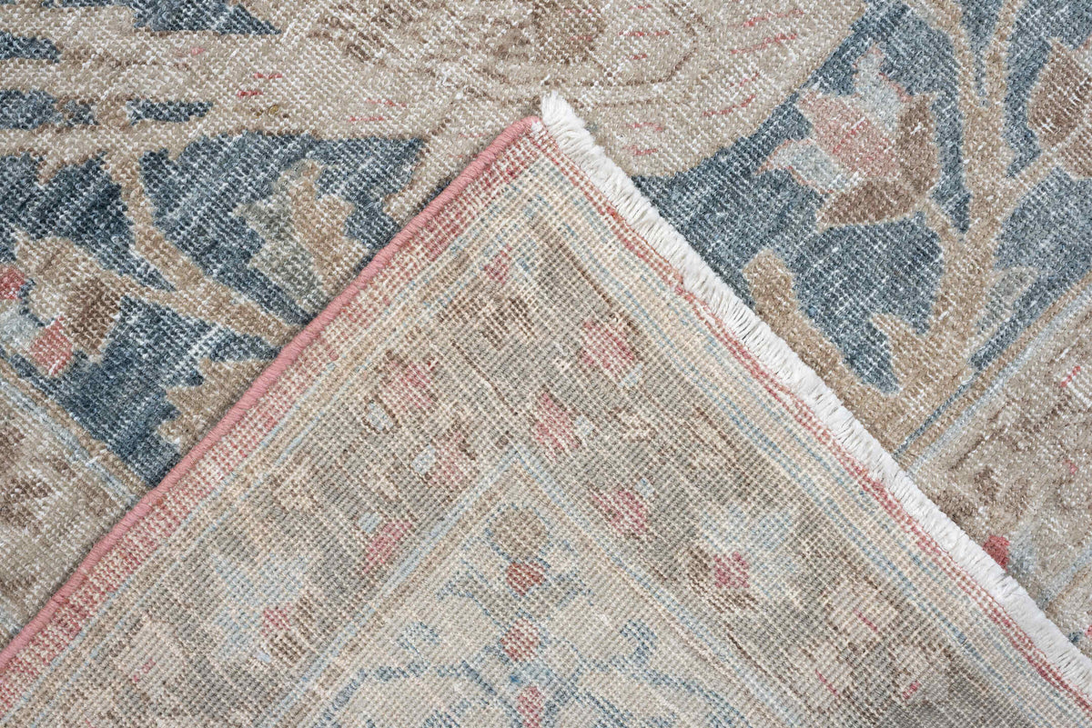 7' x 11' one-of-a-kind handmade antique Tabriz large size rug. Color palette: blush, ivory, blue gray, sage, crimson, rose
