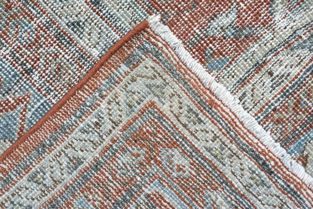8' x 12' one-of-a-kind handmade antique Mahal large size rug. Color palette: terracotta, pale blue, ivory, rose, blue gray