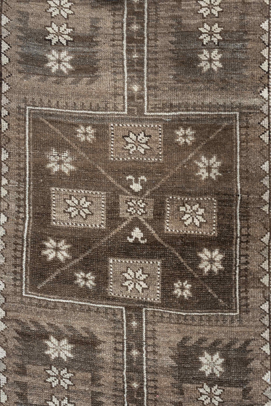 3' x 10' one-of-a-kind handmade antique NW Persian runner rug. Color palette: taupe, brown, ivory, blue gray, charcoal