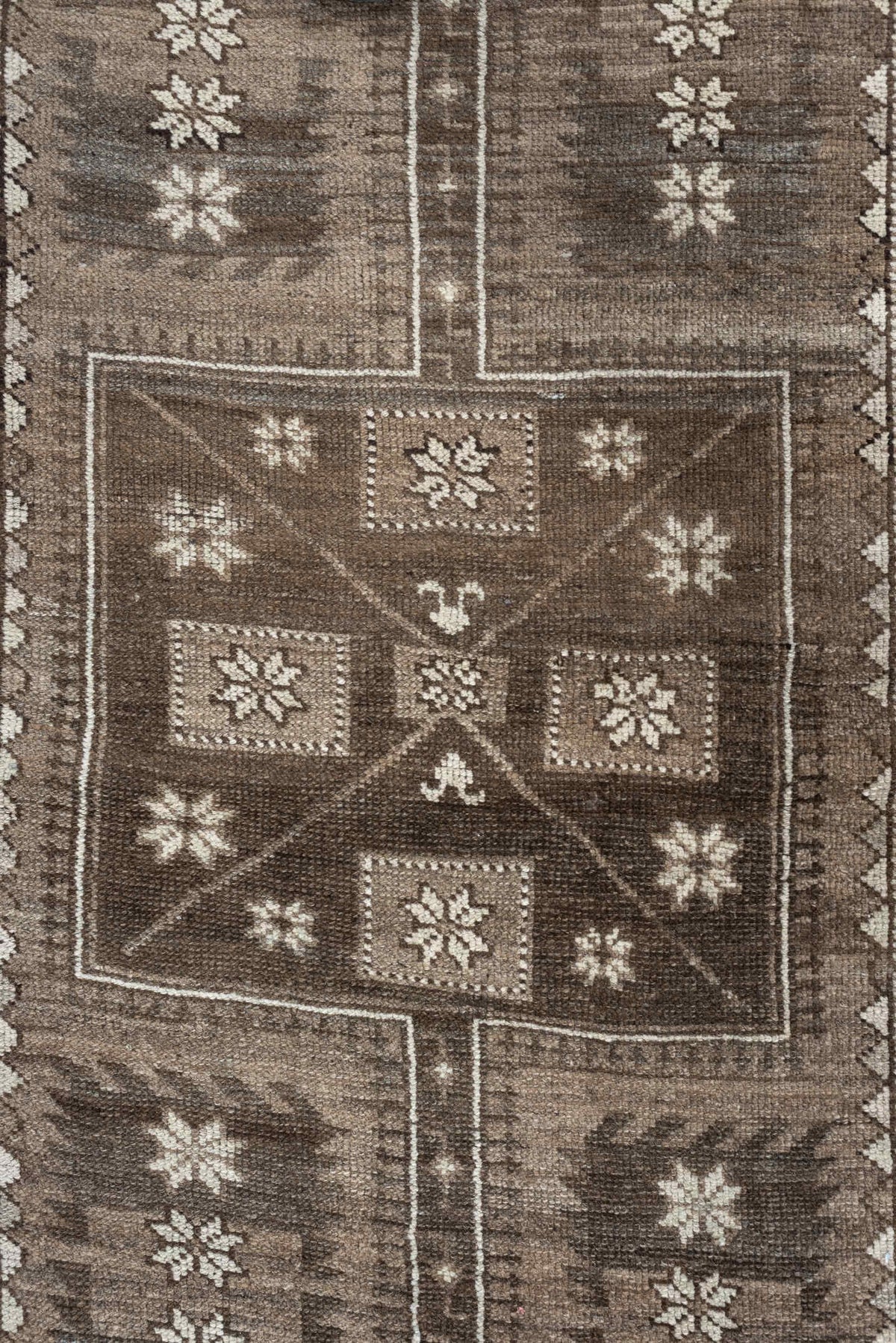 3' x 10' one-of-a-kind handmade antique NW Persian runner rug. Color palette: taupe, brown, ivory, blue gray, charcoal