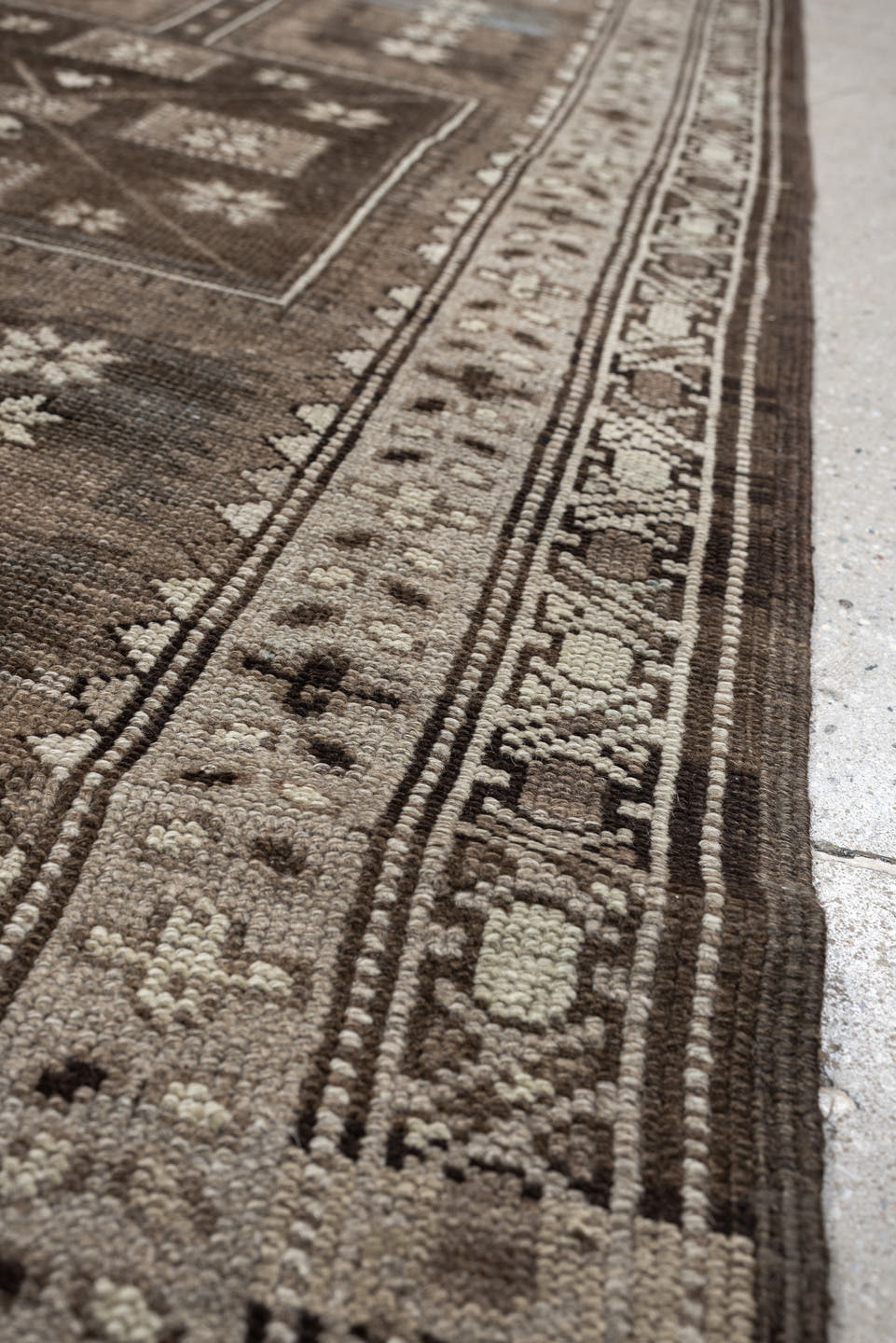 3' x 10' one-of-a-kind handmade antique NW Persian runner rug. Color palette: taupe, brown, ivory, blue gray, charcoal