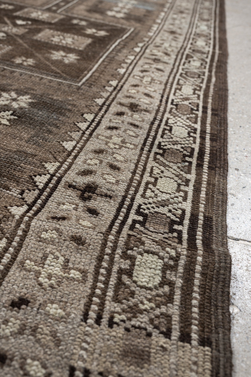 3' x 10' one-of-a-kind handmade antique NW Persian runner rug. Color palette: taupe, brown, ivory, blue gray, charcoal