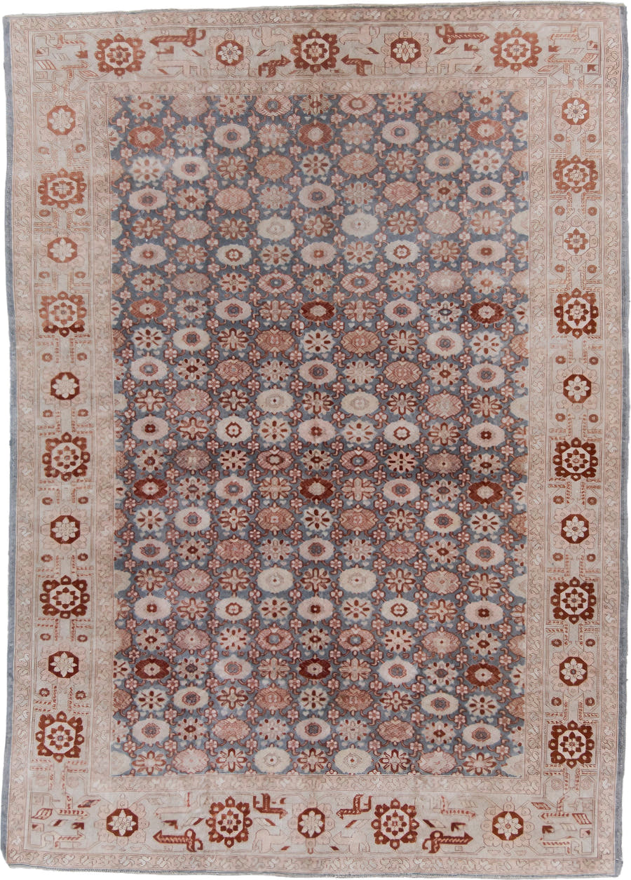 6' x 8' one-of-a-kind handmade vintage Anatolian medium size rug. Color palette: ivory, blue, rust, rose, taupe, camel