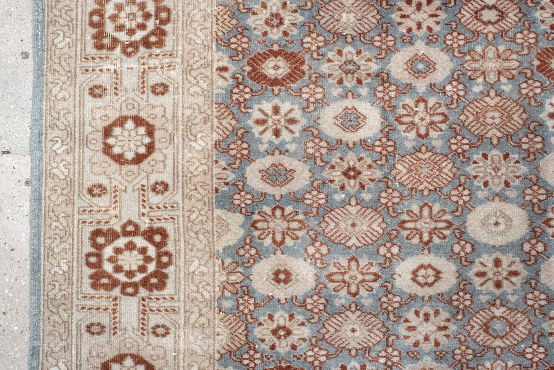 6' x 8' one-of-a-kind handmade vintage Anatolian medium size rug. Color palette: ivory, blue, rust, rose, taupe, camel