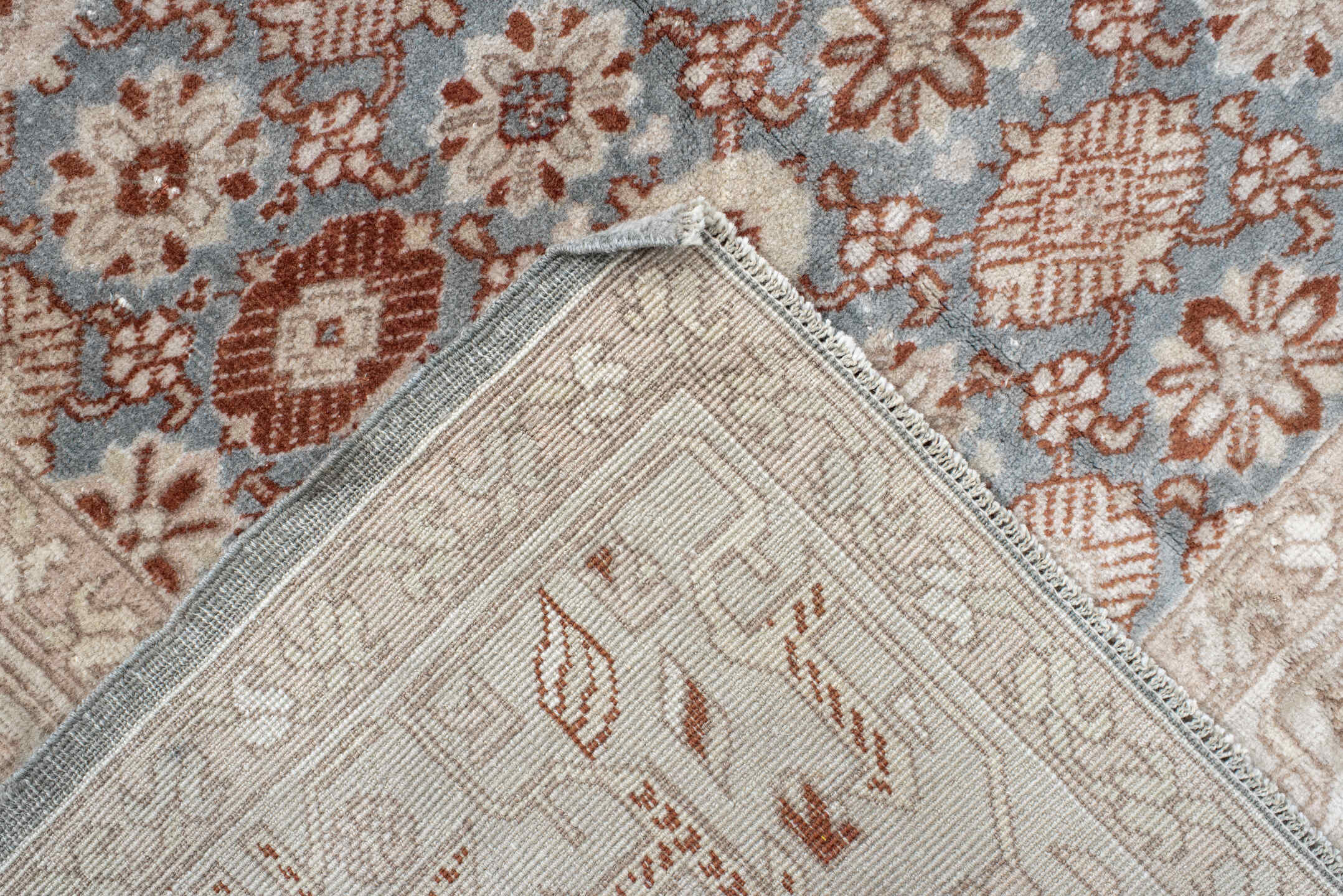 6' x 8' one-of-a-kind handmade vintage Anatol medium size rug. Color palette: brown, dim gray, gray, light gray, off-white