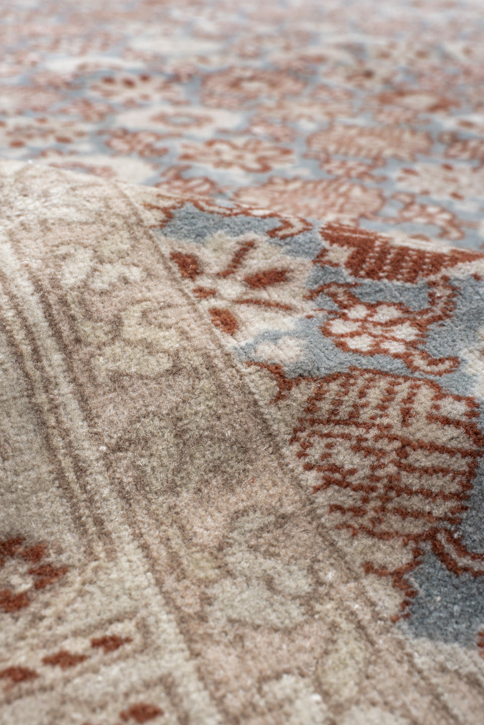 6' x 8' one-of-a-kind handmade vintage Anatolian medium size rug. Color palette: ivory, blue, rust, rose, taupe, camel