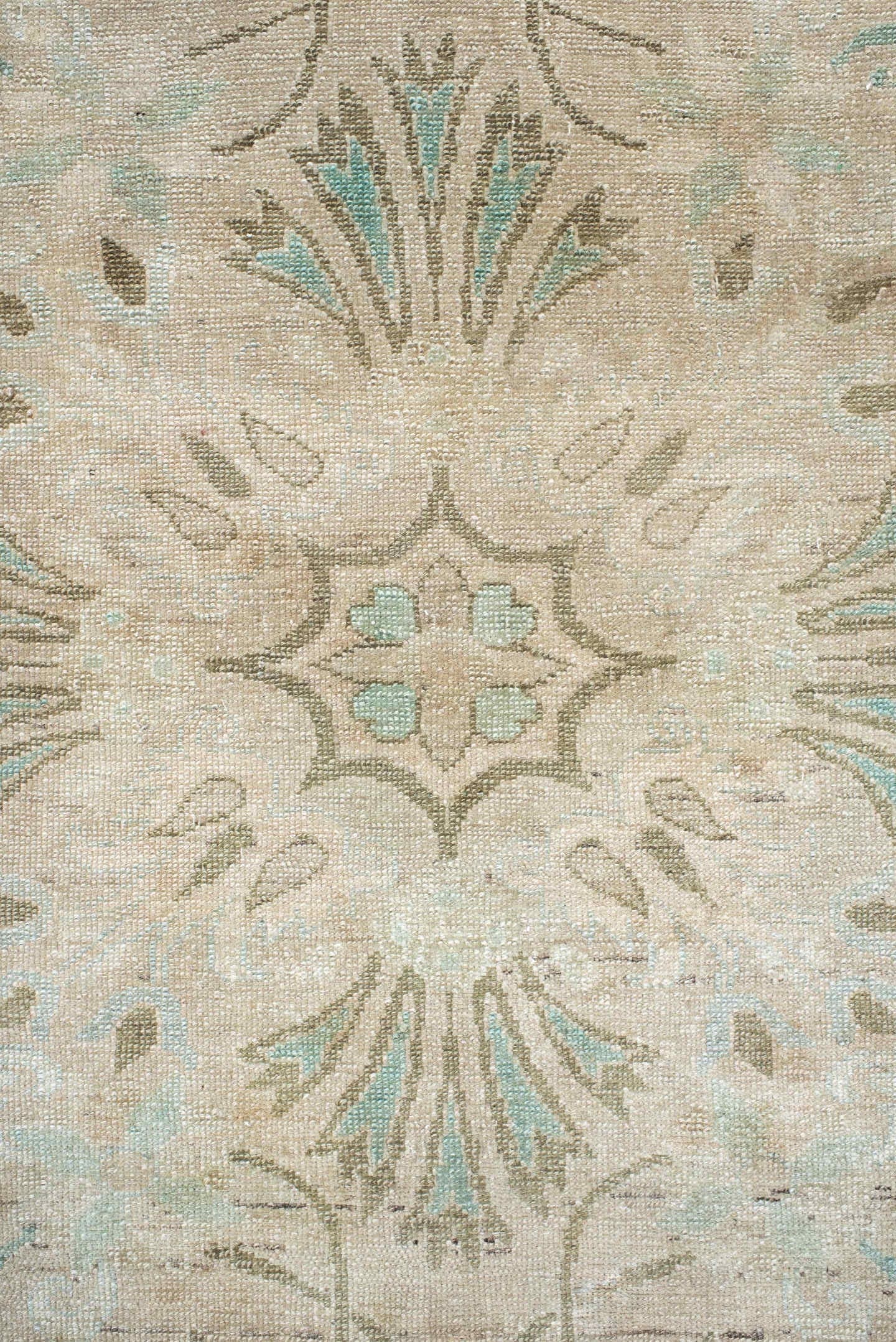 7' x 9' one-of-a-kind handmade vintage Hamadan rug. Color palette: ivory, taupe, sage, pale aqua, cream, beige, charcoal