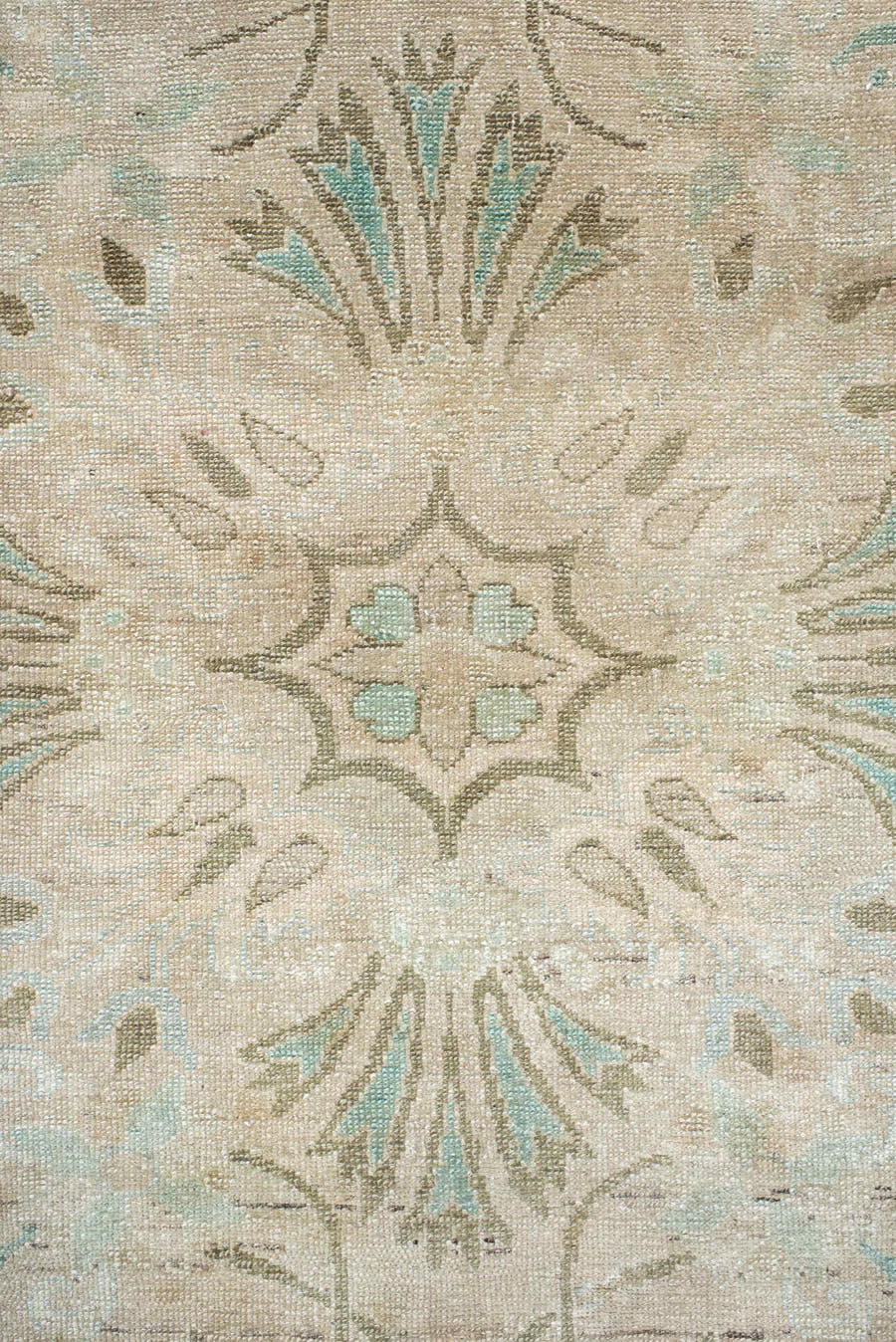 7' x 9' one-of-a-kind handmade vintage Hamadan rug. Color palette: ivory, taupe, sage, pale aqua, cream, beige, charcoal