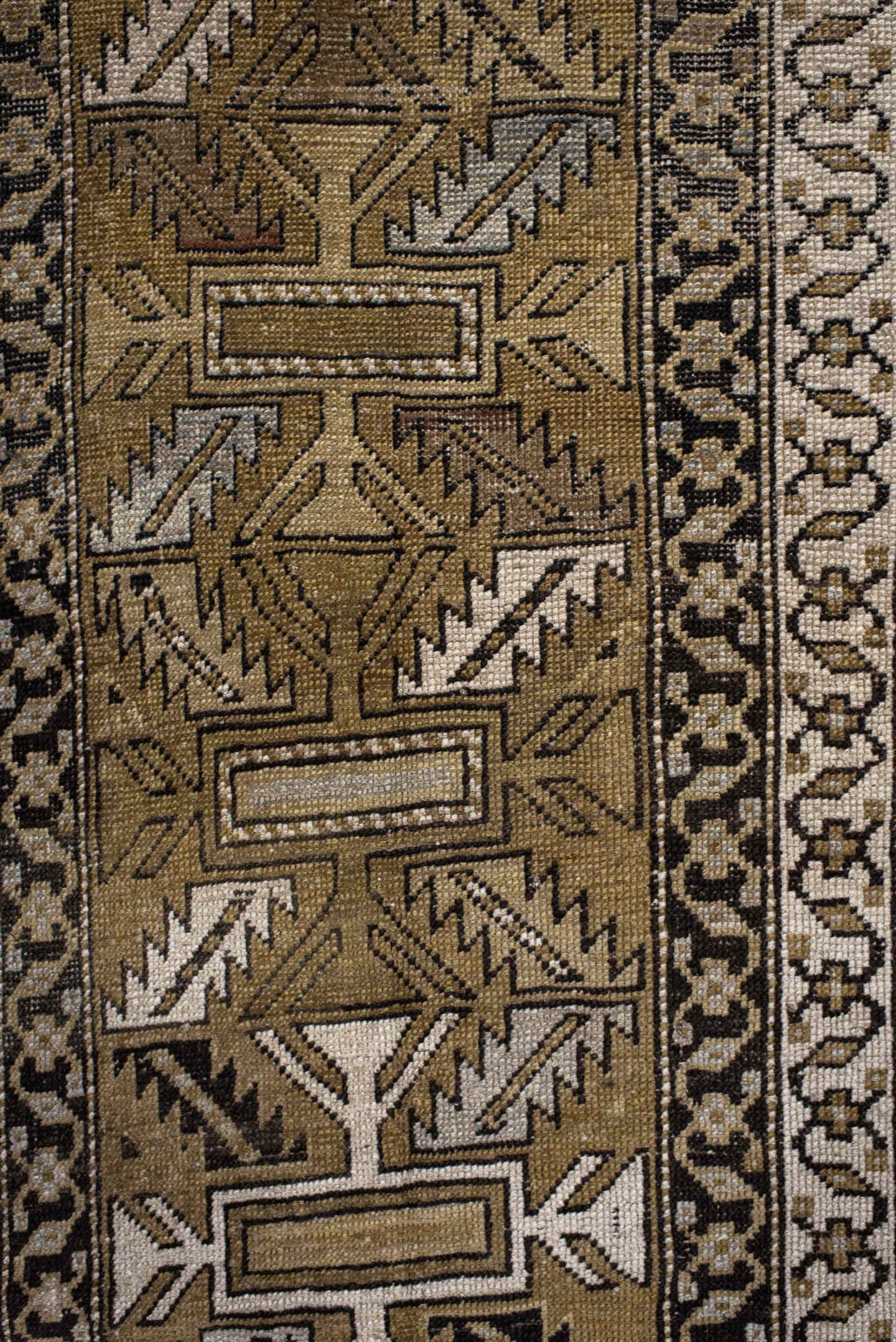 2' x 10' one-of-a-kind handmade antique NW Persian runner rug. Color palette: taupe, ivory, brown, camel, charcoal, rust