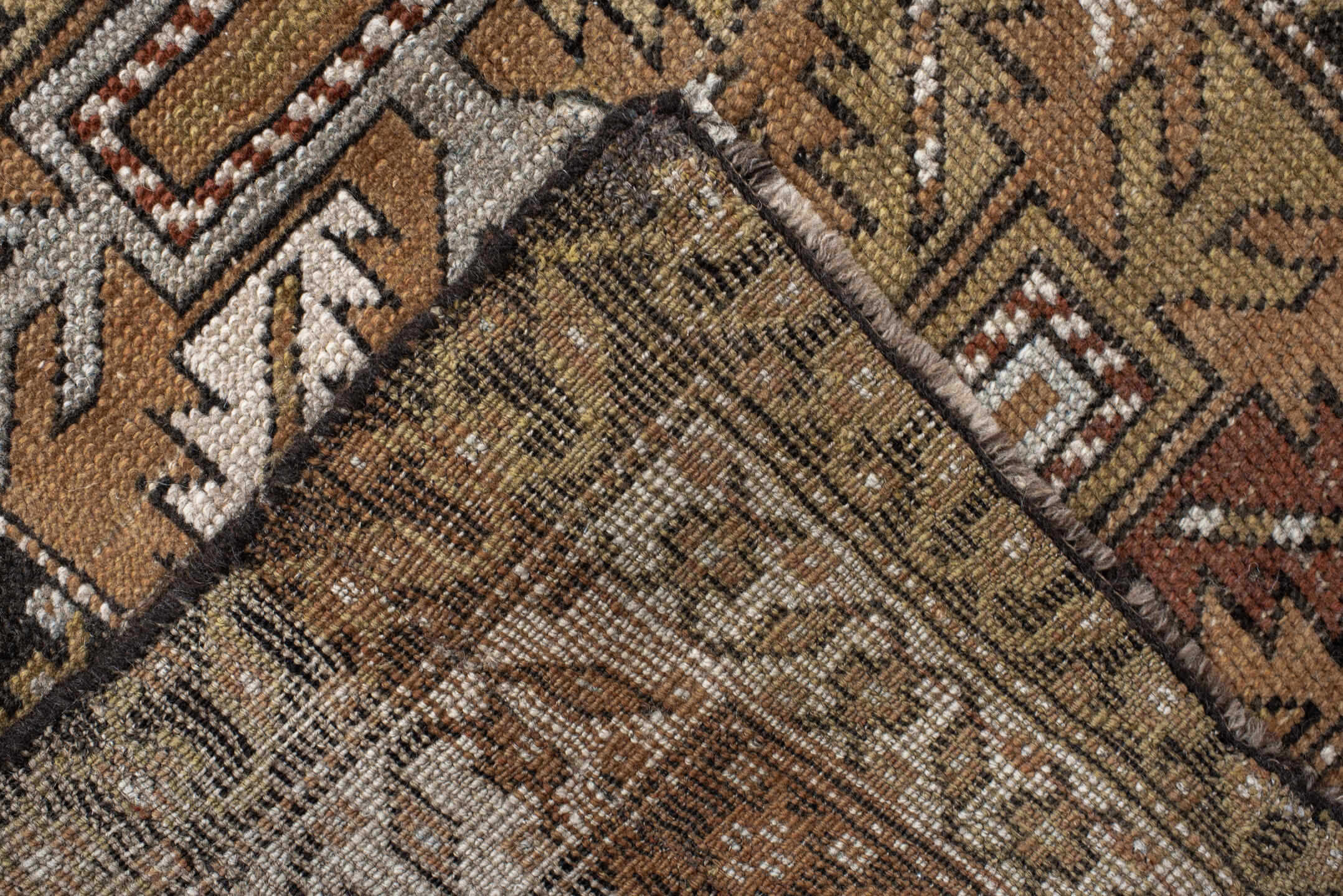 2' x 10' one-of-a-kind handmade antique NW Persian runner rug. Color palette: taupe, ivory, brown, camel, charcoal, rust