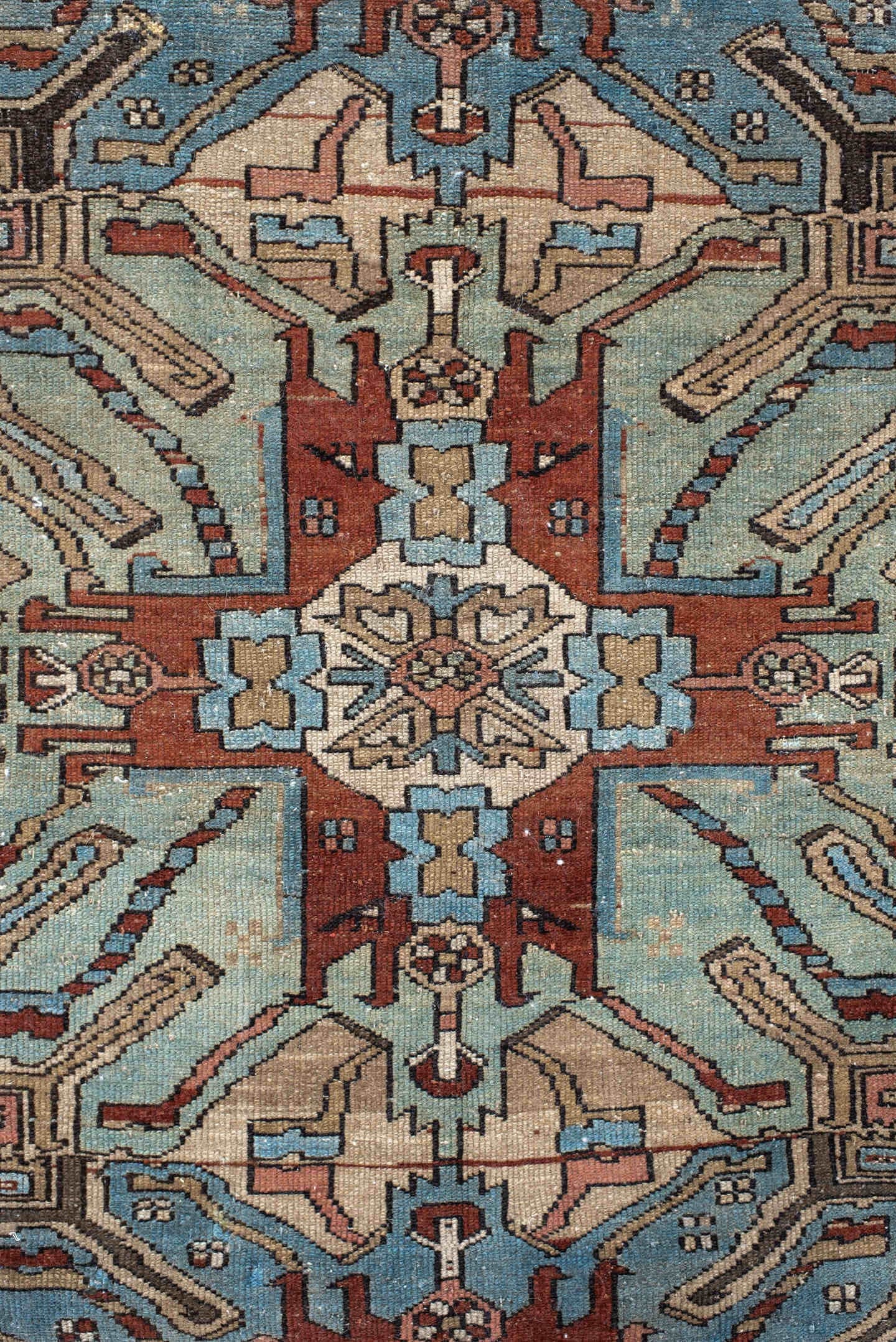 3' x 10' one-of-a-kind handmade vintage Sarab runner rug. Color palette: sky blue, ivory, rust, brown, taupe, charcoal