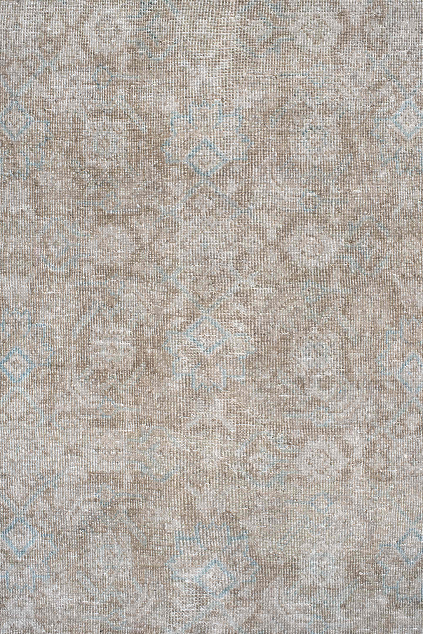 9' x 13' one-of-a-kind handmade vintage Mahal large size rug. Color palette: ivory, taupe, beige, cream, pale blue, sand