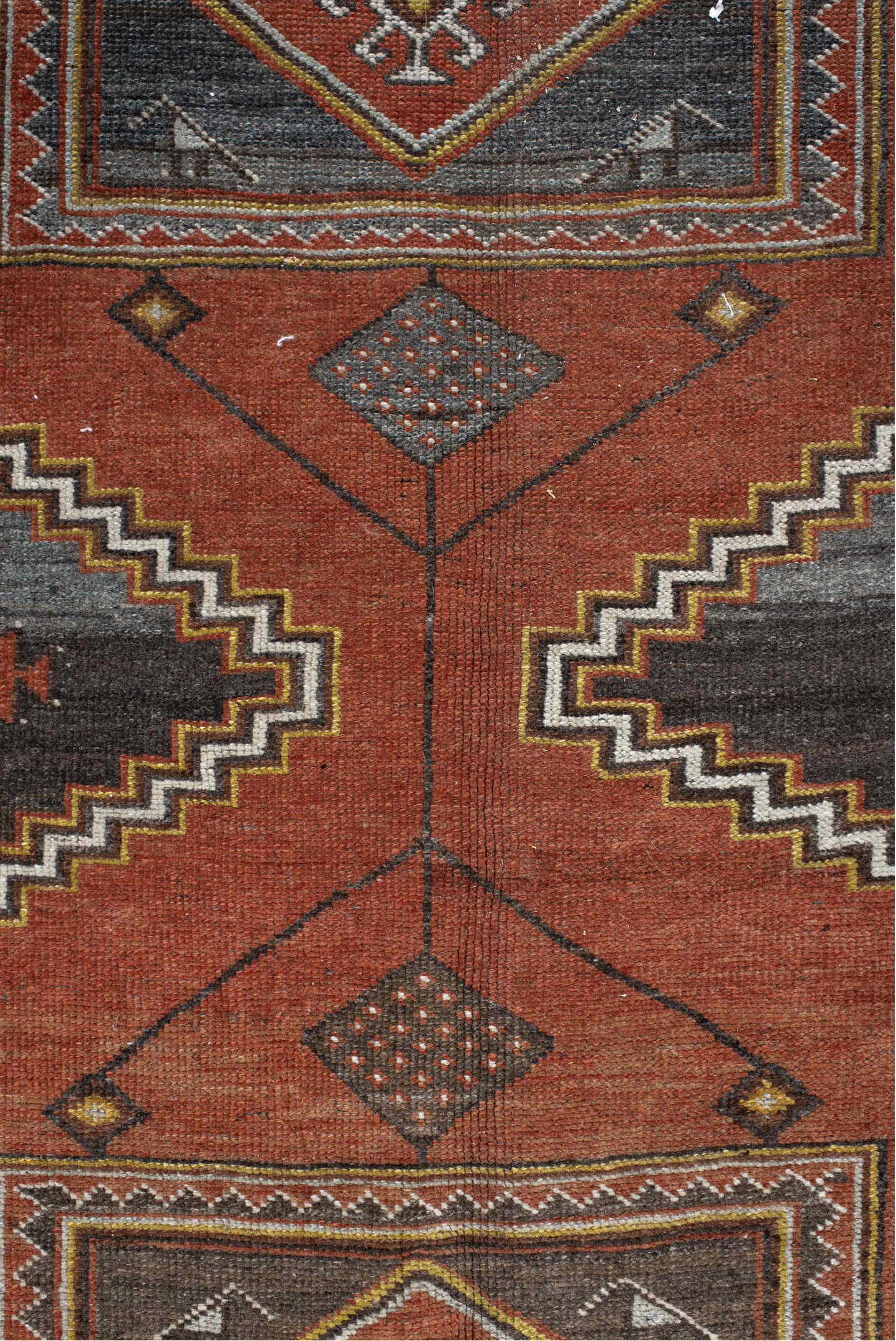 5' x 8' one-of-a-kind handmade vintage Veece medium size rug. Color palette: brown, dark gray, gray, light gray, off-white