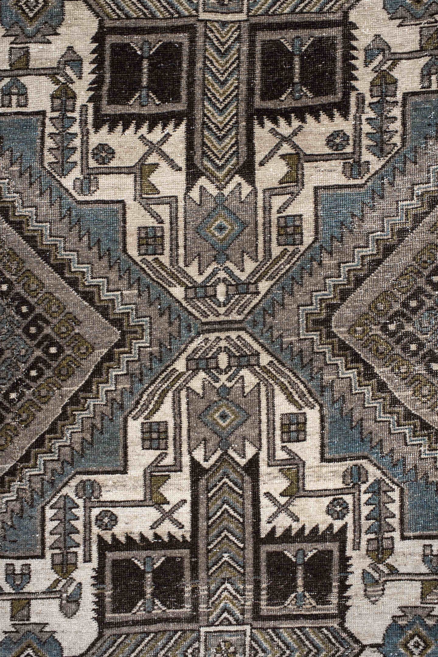 4' x 6' one-of-a-kind handmade vintage Afshar small size rug. Color palette: ivory, taupe, brown, charcoal, slate, camel