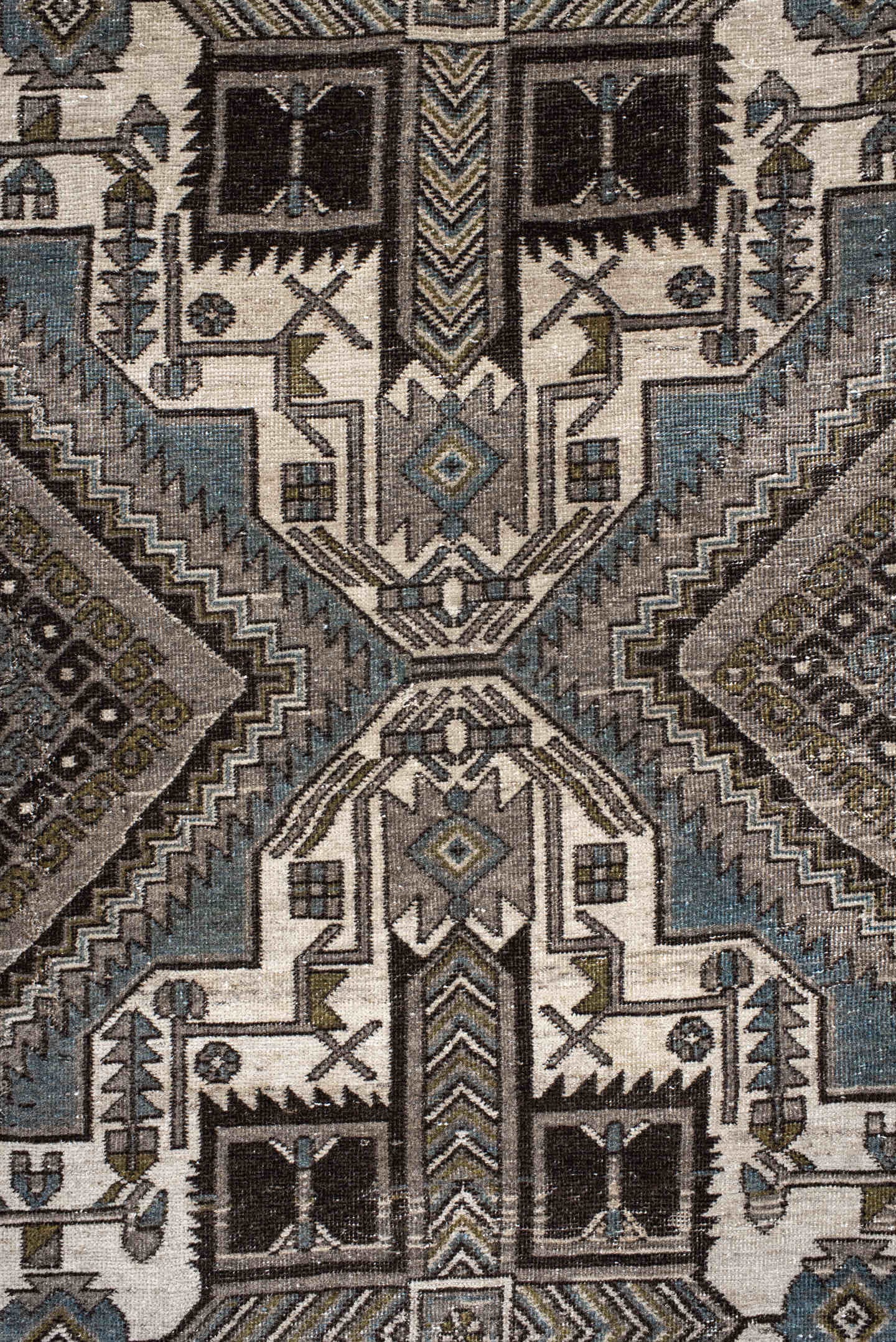 4' x 6' one-of-a-kind handmade vintage Afshar small size rug. Color palette: ivory, taupe, brown, charcoal, slate, camel