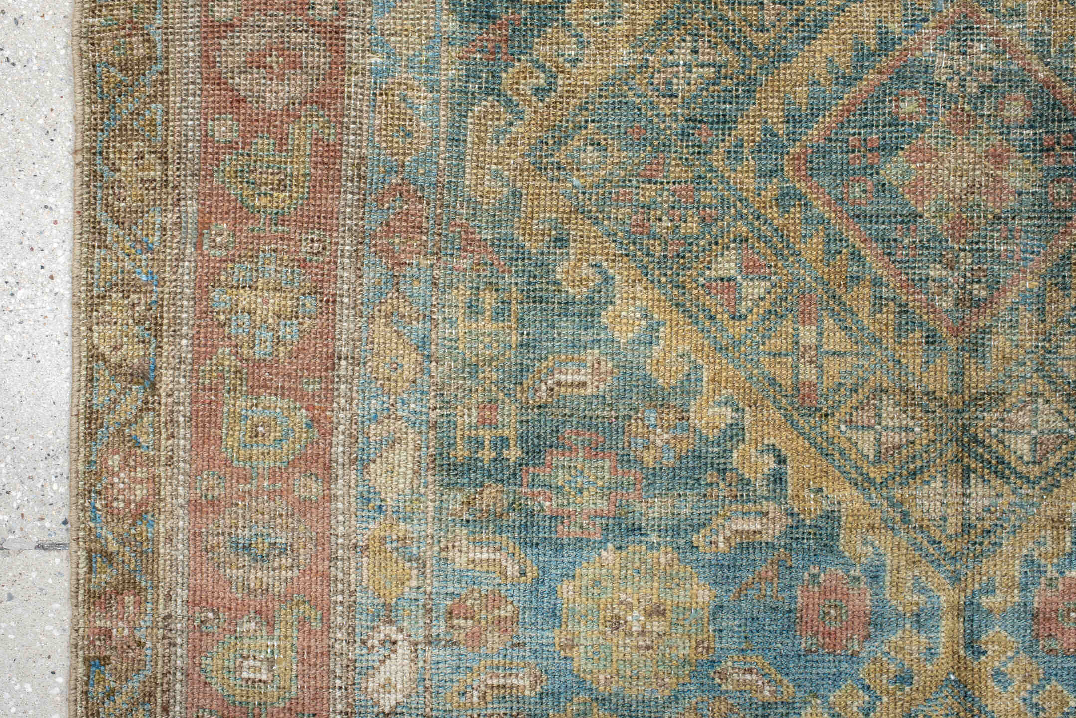 4' x 9' one-of-a-kind handmade vintage NW Persian runner rug. Color palette: blue, brown, dark slate gray, gray, light gray