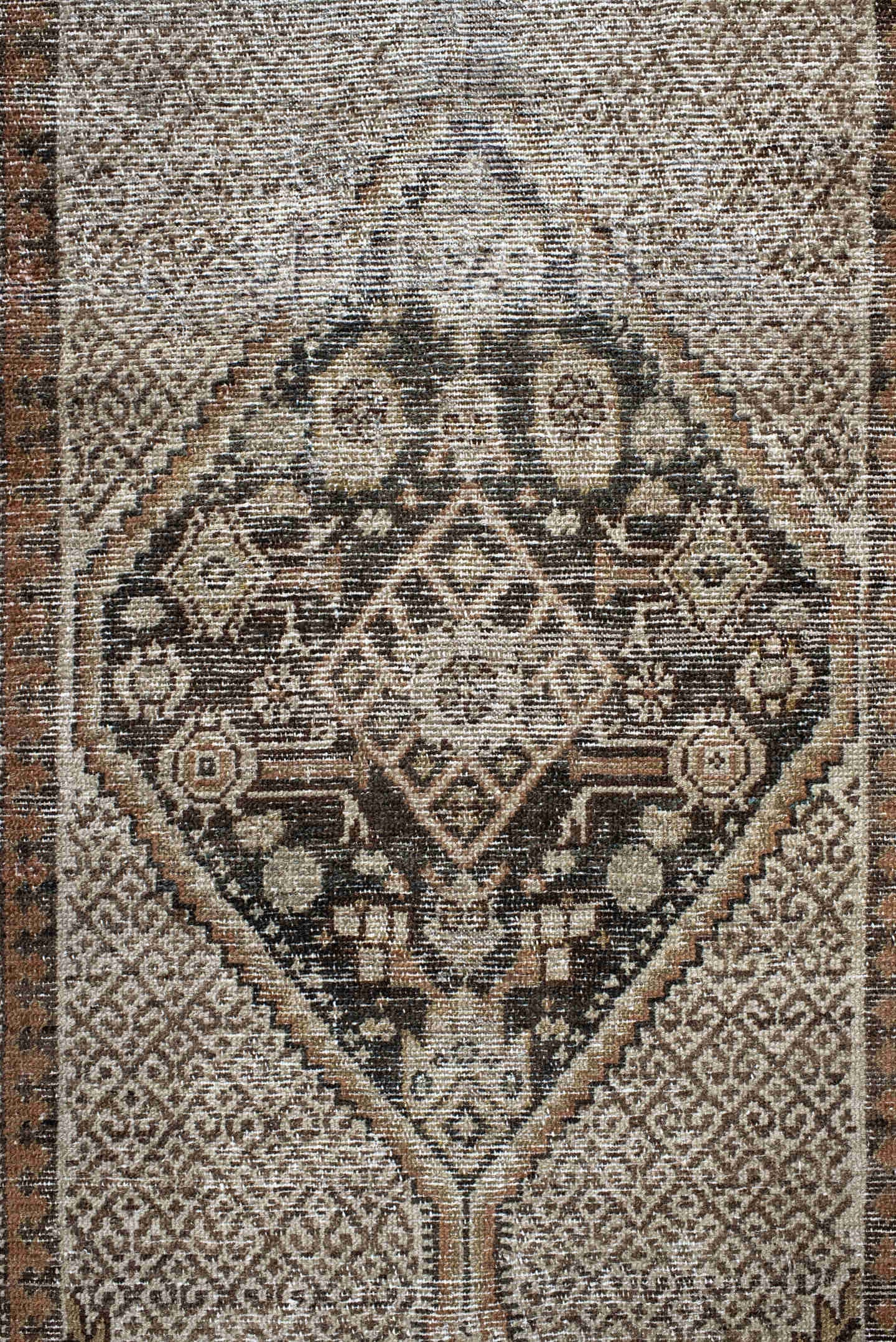 2' x 15' one-of-a-kind handmade vintage Cam Hamadan runner rug. Color palette: ivory, camel, taupe, charcoal, brown, tan