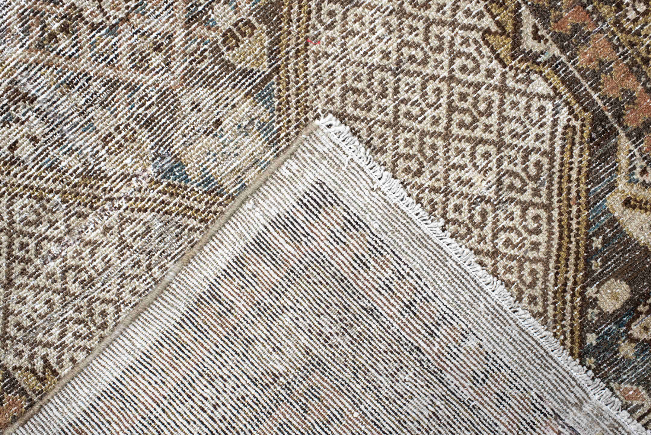 2' x 15' one-of-a-kind handmade vintage Cam Hamadan runner rug. Color palette: ivory, camel, taupe, charcoal, brown, tan