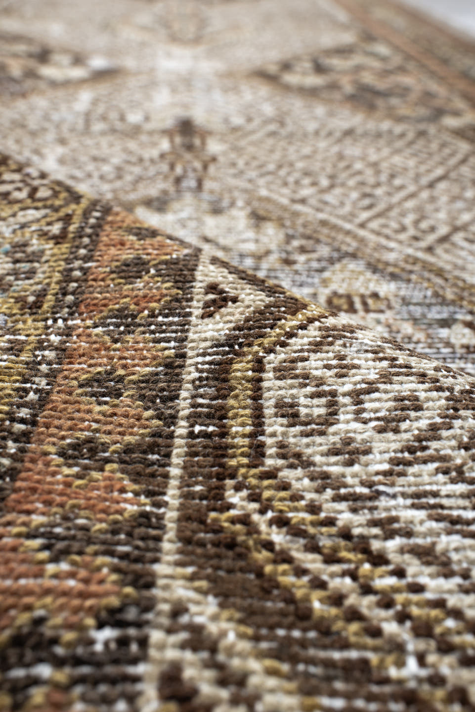 2' x 15' one-of-a-kind handmade vintage Cam Hamadan runner rug. Color palette: ivory, camel, taupe, charcoal, brown, tan