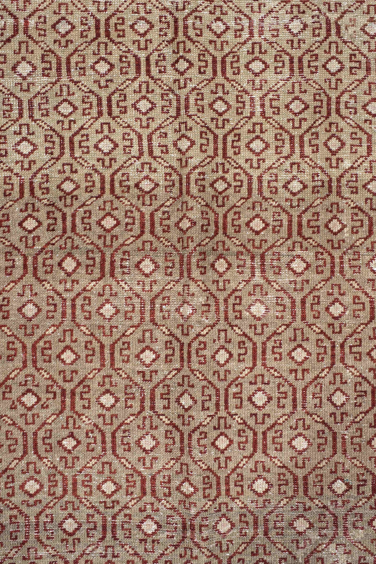 4' x 7' one-of-a-kind handmade vintage Anatolian rug. Color palette: ivory, rust, rose, taupe, brown, terracotta, pink, red
